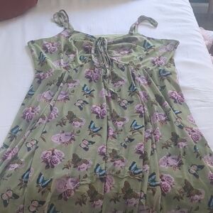 Hot Topic Green Floral and Butterfly Midi Dress